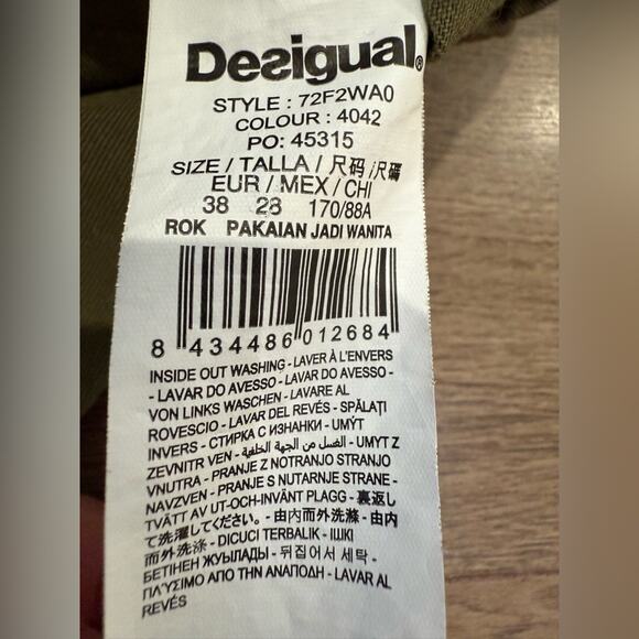 Desigual Olive Green Mini Skirt With Embroidery and Lace Details Size Small - Picture 7 of 10